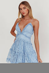 Laney Low Back Cami Strap Dress Lace Blue